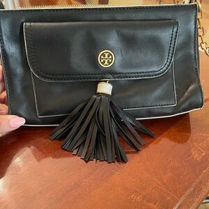 Tory Burch Black Leather Crossbody Bag with Tassel